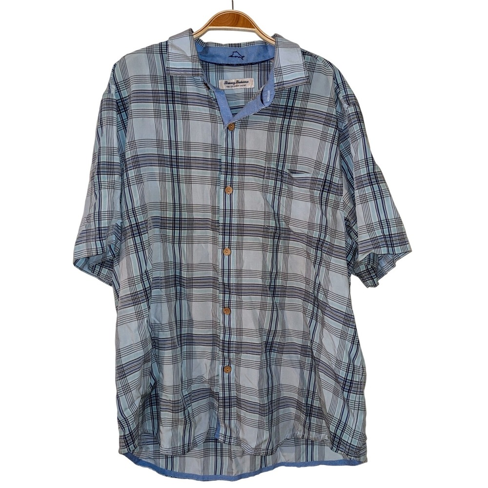 Tommy Bahama The Coconut Point Plaid Button Up Shirt Blue XL